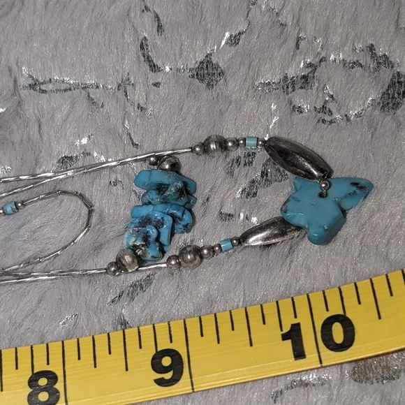 Vintage Silver Tourquoise Blue Three Strand Beaded Necklace - Picture 5 of 8